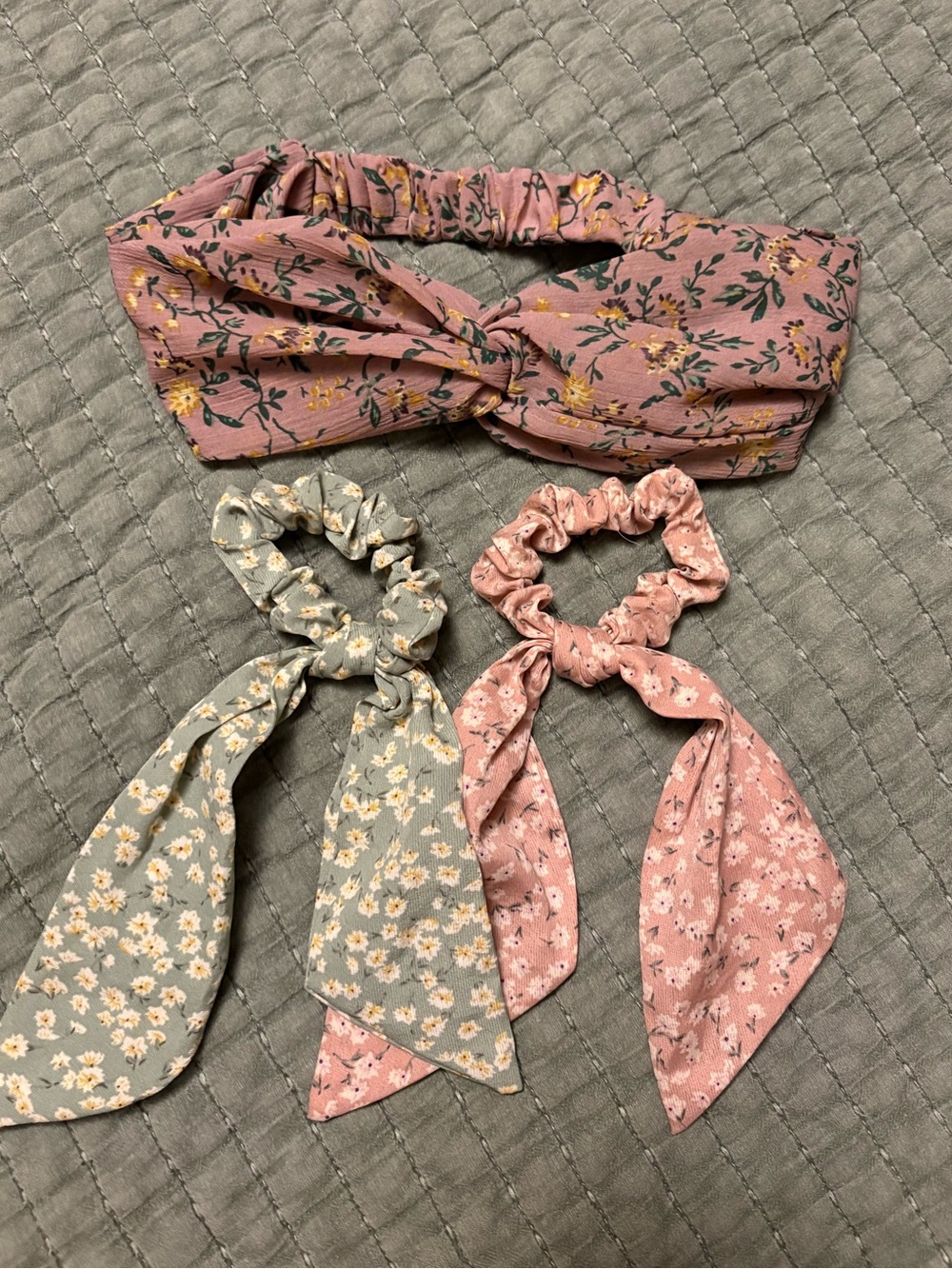 2 floral scrunchies and Headband